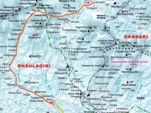Dhaulagiri Circuit Trekking Map - Aroma Nepal Treks